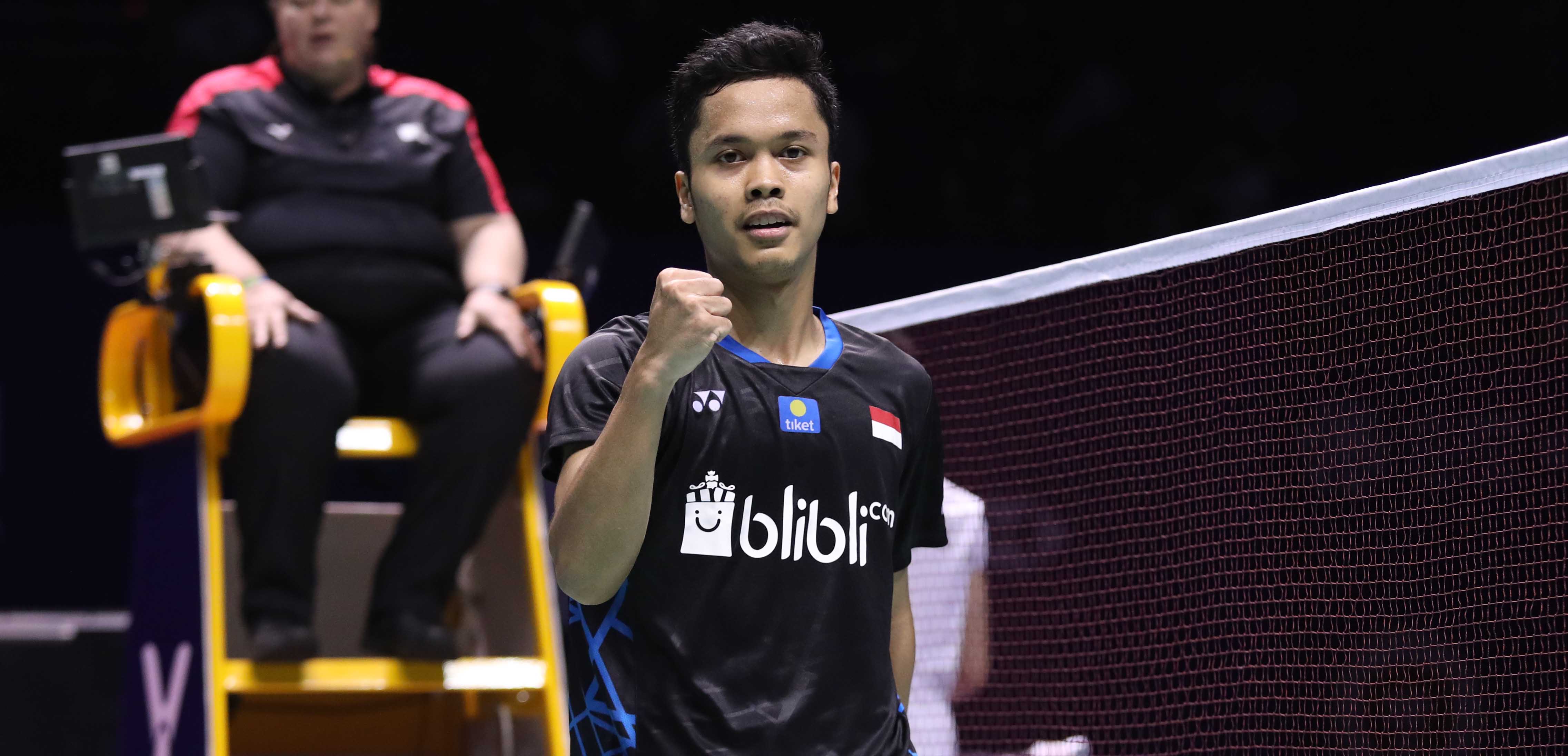 Anthony Sinisuka GInting, Pebulu Tangkis Indonesia menjadi juara China Open 2018 setelah berhasil mengalahkan atlet pebulutangkis Jepang, Kento Momota, Minggu 23 September 2018. (Foto: PBSI)