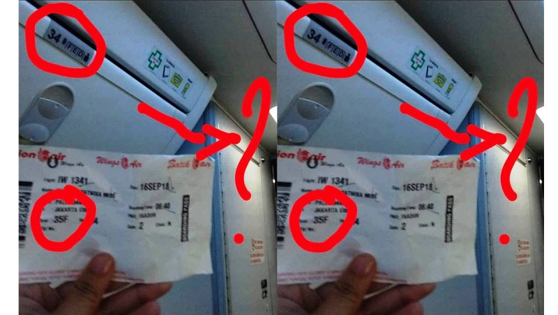 Boarding pass Satwika nomor kursi 35F, tapi kursi pesawat hanya sampai 34.