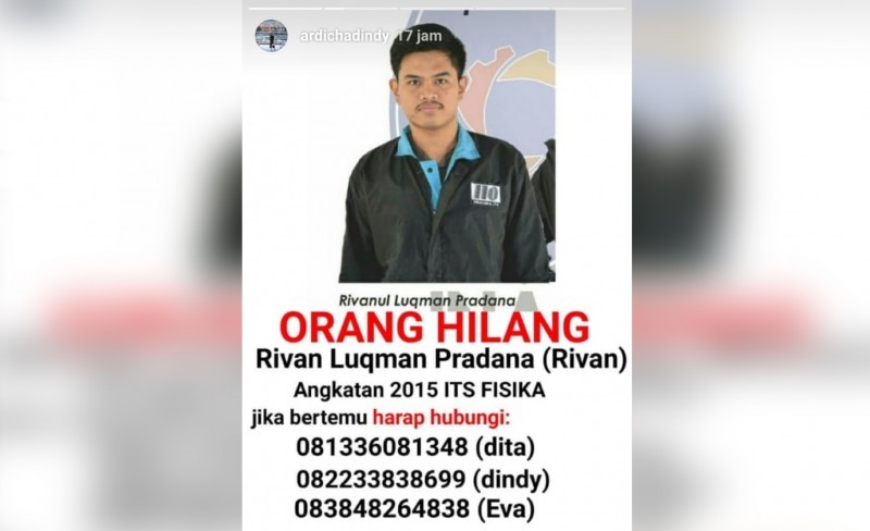 Rivan mahasiswa MIPA Fisika yang dikabarkan hilang. (Foto: Istimewa)