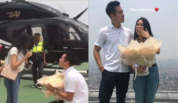 Ryuji Utomo melamar kekasih, Shabrina Ayu usai keliling Jakarta dengan helikopter. Foto: IG/ryujiutomo.