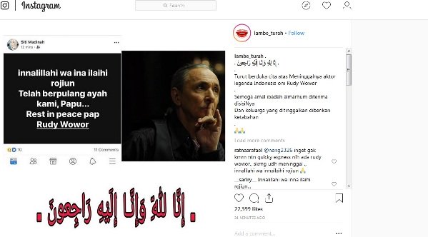 Kabar duka yang diunggah akun Facebook Siti Madinah.