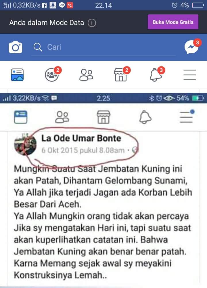 Facebook La Ode Umar Bonte yang dikecam netizen.