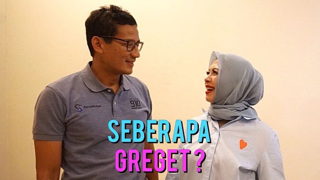 Calon Wakil Presiden Sandiaga Salahuddin Uno dan istri, Nur Asia, main 'Seberapa Greget Lo' yang sedang viral. Foto: IG/sandiuno.