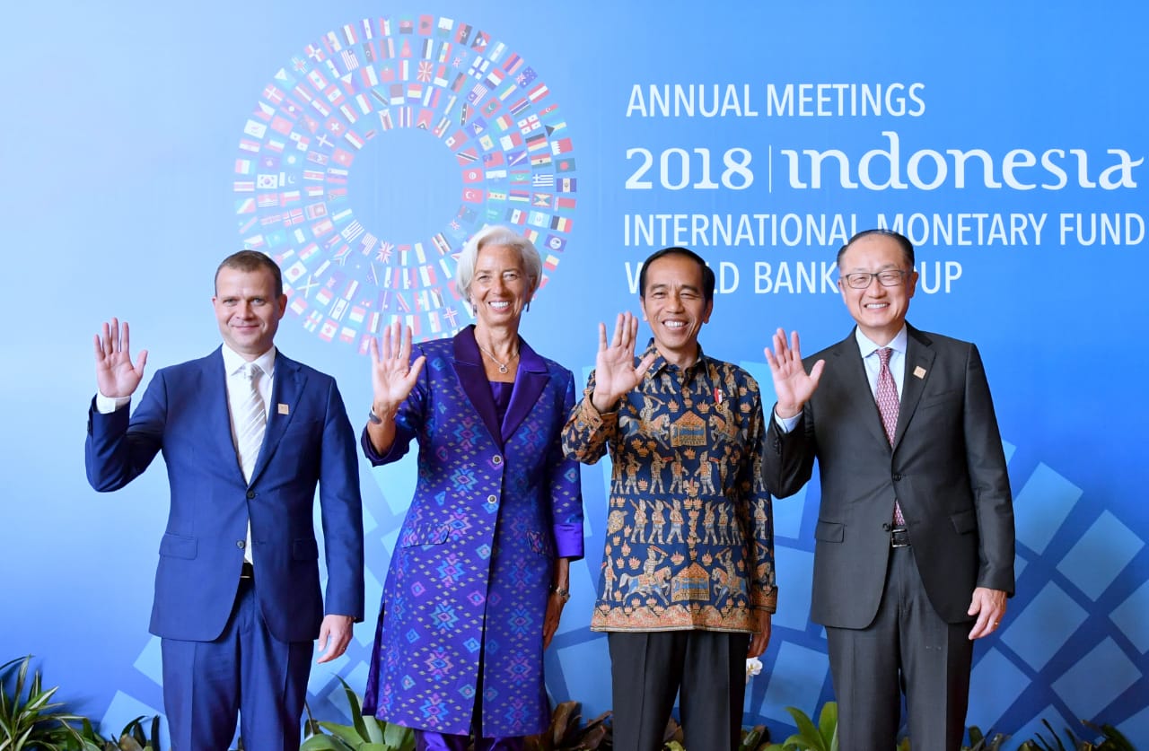 Presiden Joko Widodo di pembuka Annual Meeting International Monetary Fund World Bank Group (IMF-WB), di Nusa Dua Hall, Bali Nusa Dua Convention Center (BNDCC), Bali, Jumat 12 Oktober 2018. Foto: Deputi Bidang Protokol, Pers dan Media Sekretariat Presiden Bey Machmudin.