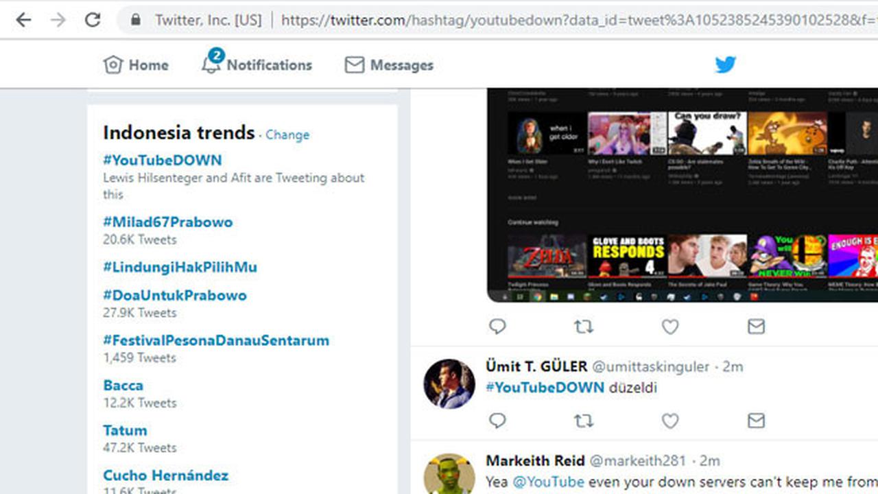 Tak bisa diakses, Youtube down jadi trending topic Twitter.