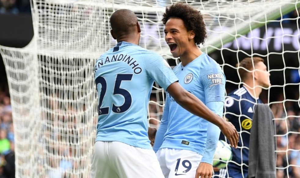 Manchester City menang 5-0 atas Burnley. (twitter@LeroySane19)