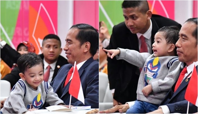 Jan Ethes ikut nonton pembukaan Asian Para Games 2018.