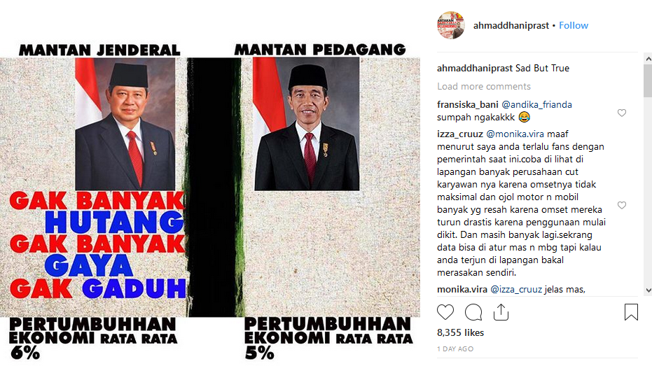 Ahmad Dhani juga membandingkan angka kemiskinan dari era Presiden Soeharto hingga Presiden Jokowi.