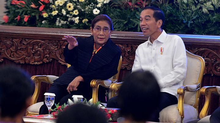 Presiden Jokowi dan Menteri Kelautan dan Perikanan, Susi Pudjiastuti.