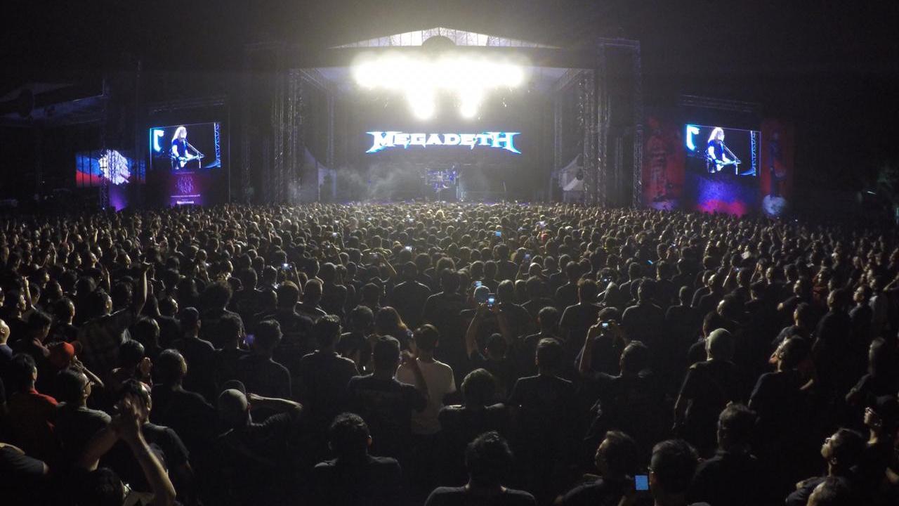 Panggung konser JogjaROCKarta #2 di Stadion Kridosono Yogyakarta, Sabtu 27 Oktober 2018. Bintang tamu band Thrash Metal Megadeth asal Los Angels, Amerika Serikat. Foto: Rajawali Indonesia Communication.