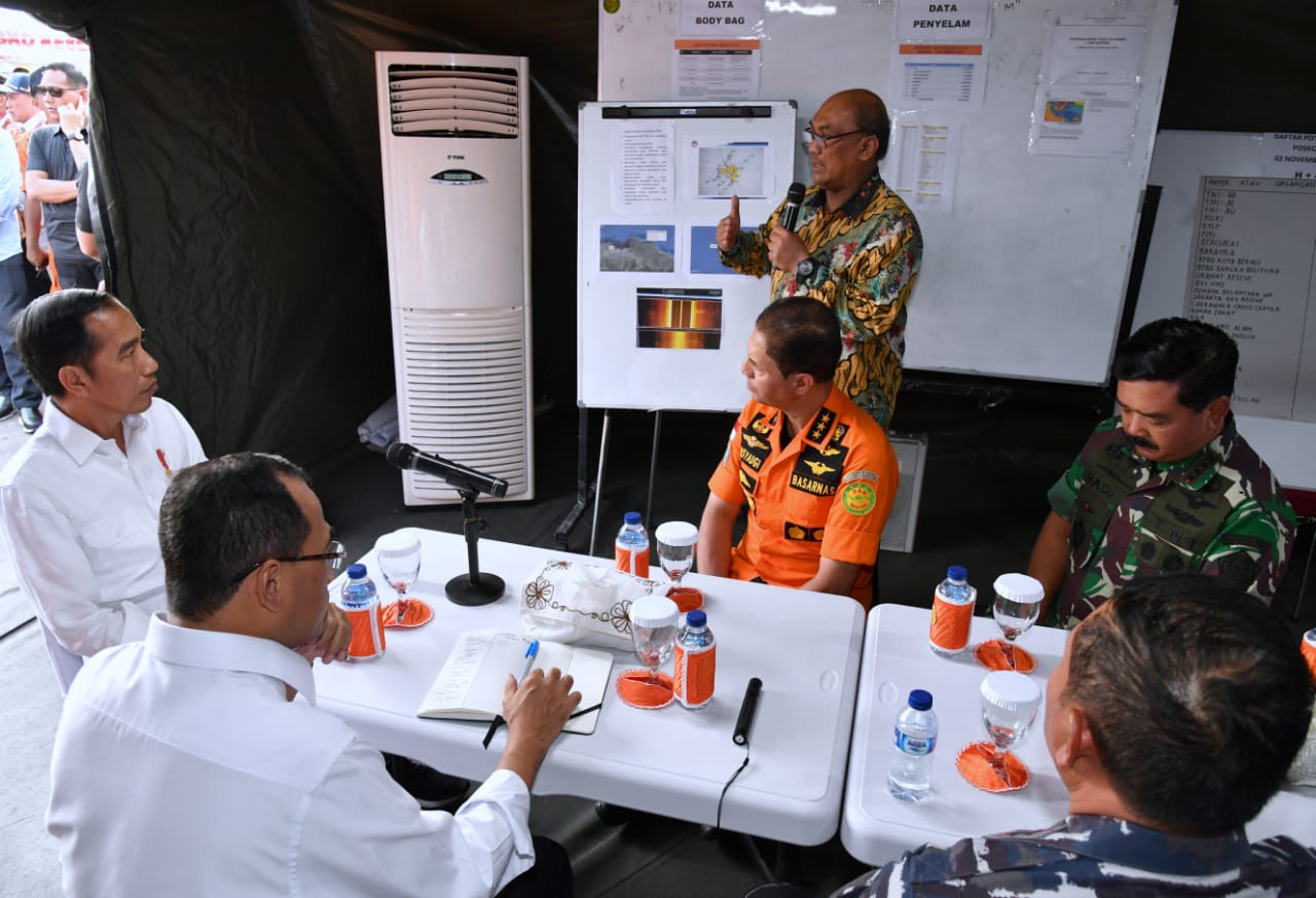 Kepala Negara langsung mengadakan rapat koordinasi bersama Menteri Perhubungan Budi Karya Sumadi, Panglima TNI Marsekal Hadi Tjahjanto.