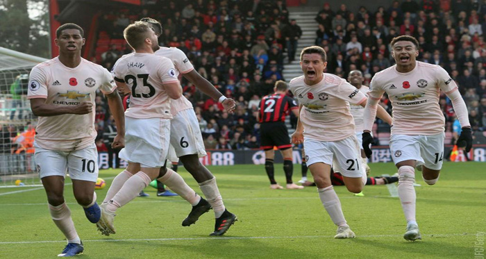 MU tekuk Bounemouth. (Foto: Twitter/@ManUtd) 