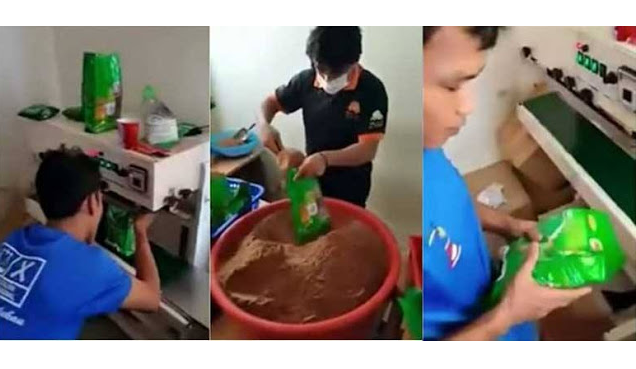 Aktivitas pembuatan susu bubuk cokelat palsu di Malaysia.