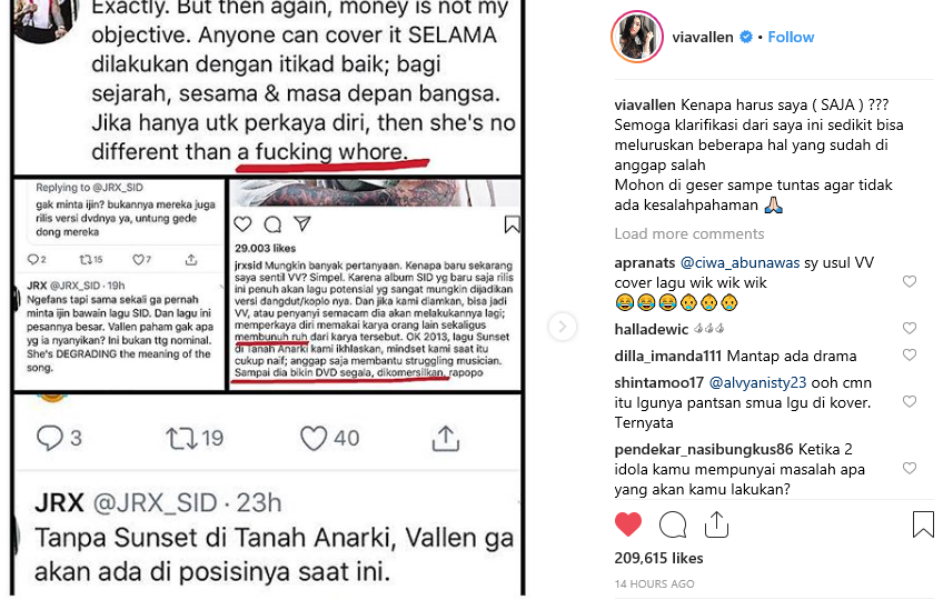 Pada halaman pertama klarifikasinya, Via Vallen mengungkap rasa herannya karena hanya dirinya yang mendapat teguran. 