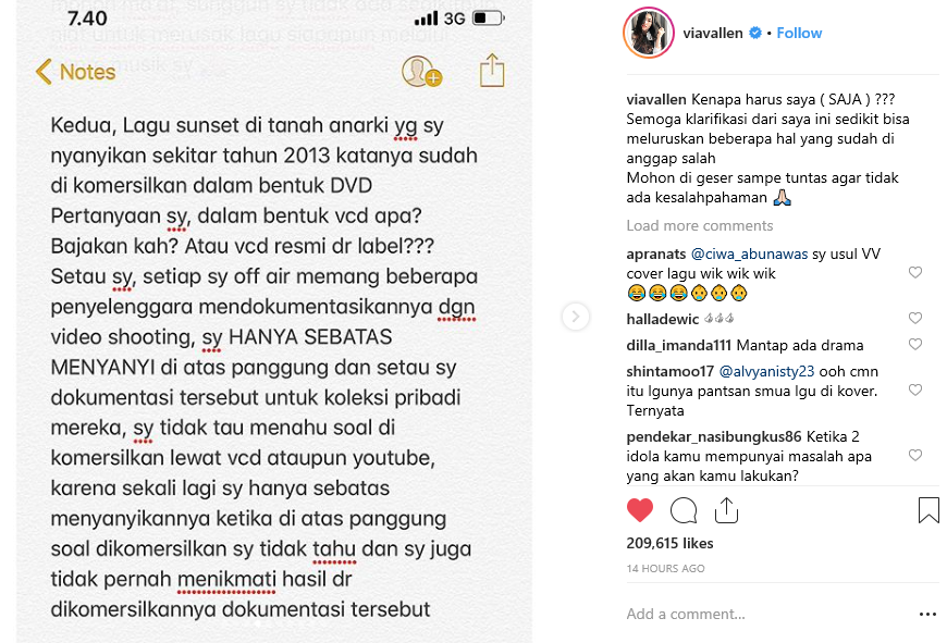 Via Vallen membantah telah mengkomersilkan lagu Sunset di Tanah Anarki dalam bentuk VCD atau DVD.
