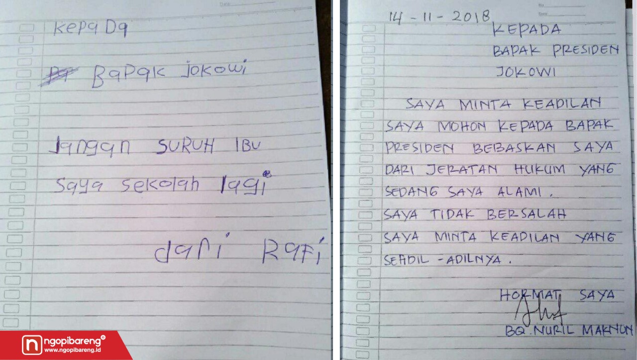 Dua potongan surat pada Presiden Joko Widodo. Foto: @safenetvoice