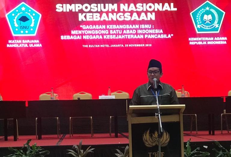 Ketua Umum PP ISNU, Ali Masykur Musa dalam sambutan pembukaan simposium nasional dan pengukuhan PP ISNU periode 2018 - 20123, di Jakarta, Minggu, 25 November 2018. (Foto: Dok. ISNU)