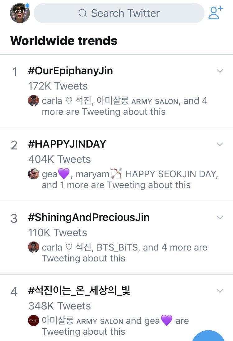 Ucapan ulang tahun untuk Jin BTS masuk trending topic Twitter dunia.