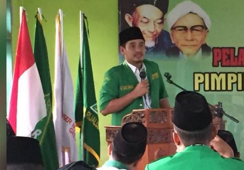 PIMPINAN: Mohammad Abid Umar Faruq ketika menyampaikan sambutan di tengah kader GP Ansor Jatim. (Foto: ngopibareng.id)