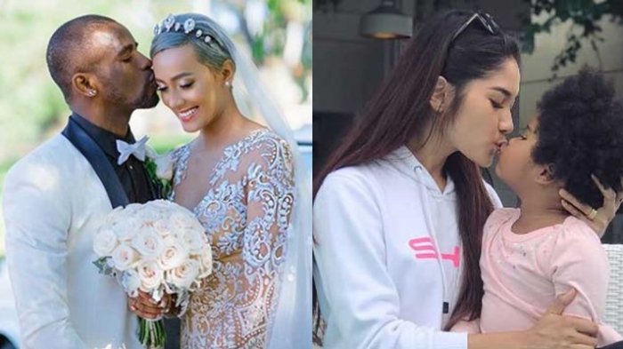 Greg Nwokolo dan Kimmy Jayanti saat menikah di Australia (kiri), Garneta Haruni dan anaknya hasil hubungan dengan Greg.