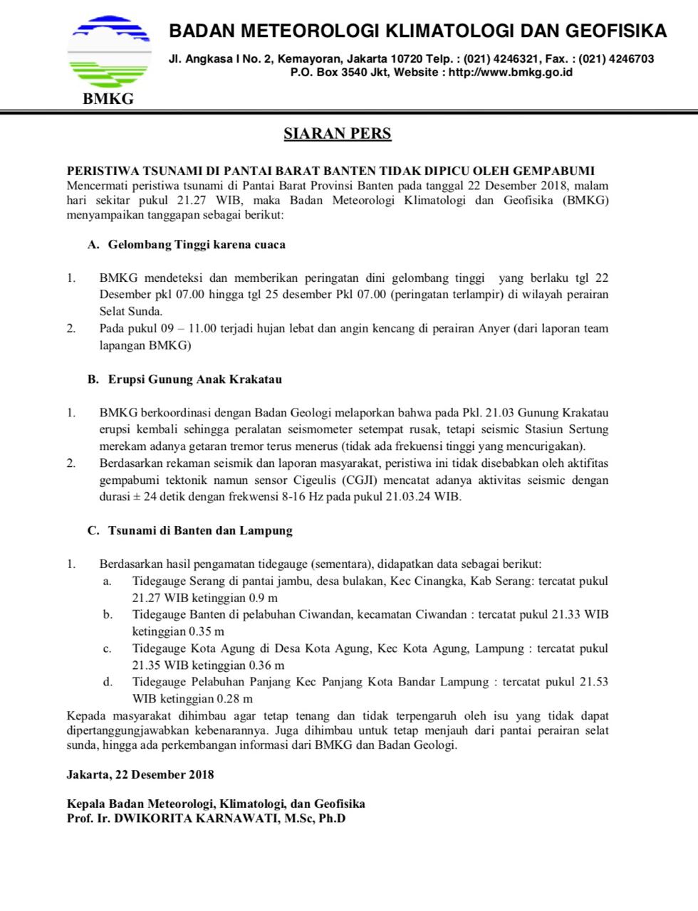 Siaran pers BMKG
