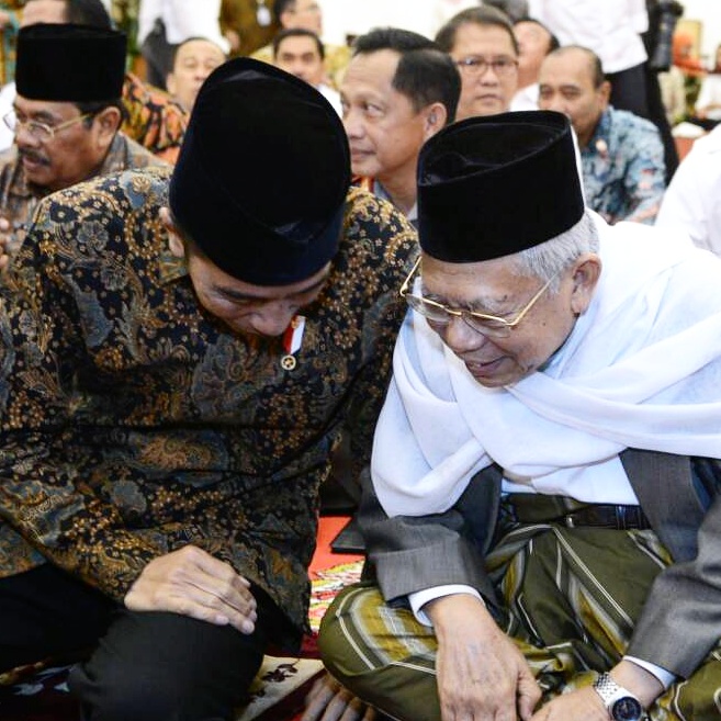 KEBERSAMAAN: Joko Widodo dan KH Ma'ruf Amin, capres-cawapres no.1. (Foto: asmanu/ngopibareng.id)