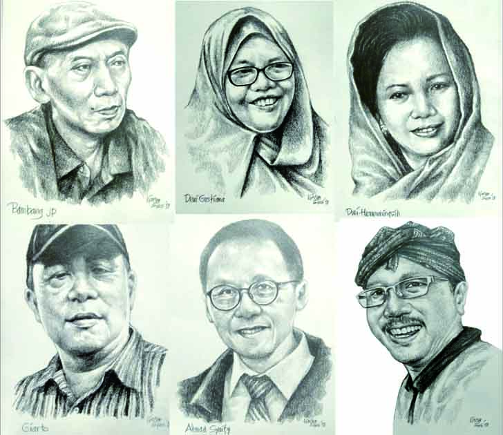 Sebagian drawing karya Vincensius Dwimawan dalam pameran Wajah-Wajah Berbagi Kebahagiaan