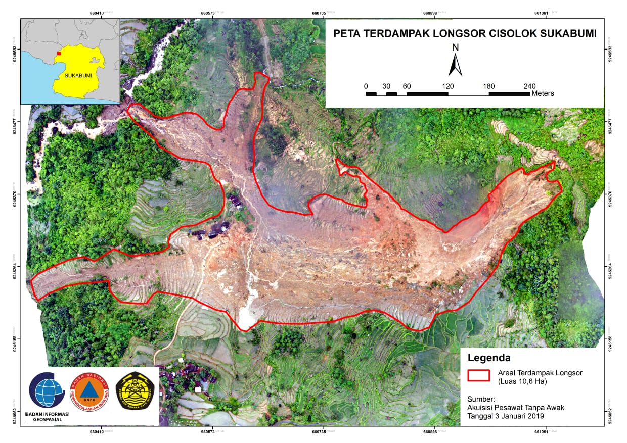 Peta longsor Sukabumi. (Foto: BNPB)