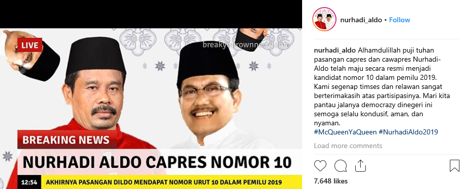 Timses Nurhadi-Aldo menyatakan tidak mengambil keuntungan finansial dari populernya akun Nurhadi-Aldo