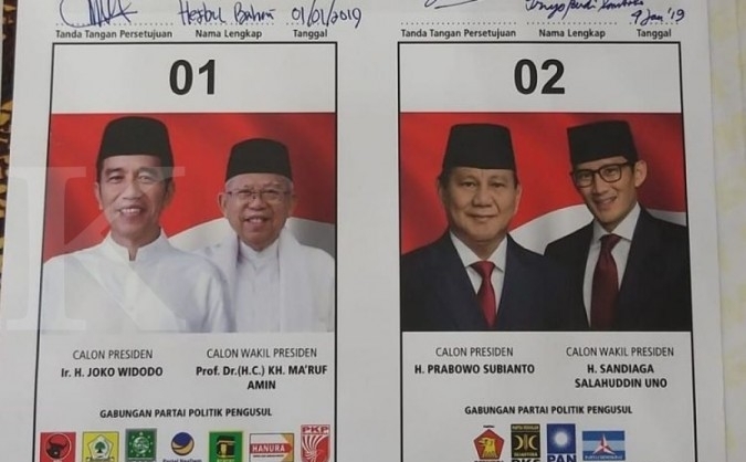 Ilustrasi foto desain surat suara Pilpres Pemilu 2019. (Foto: Kontan)