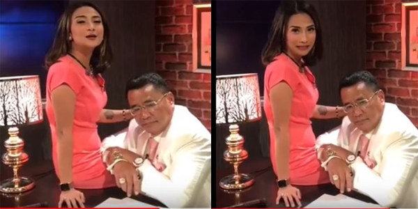 Hotman Paris pose bersama Vanessa Angel saat tampil di acara Hotman Paris Show.