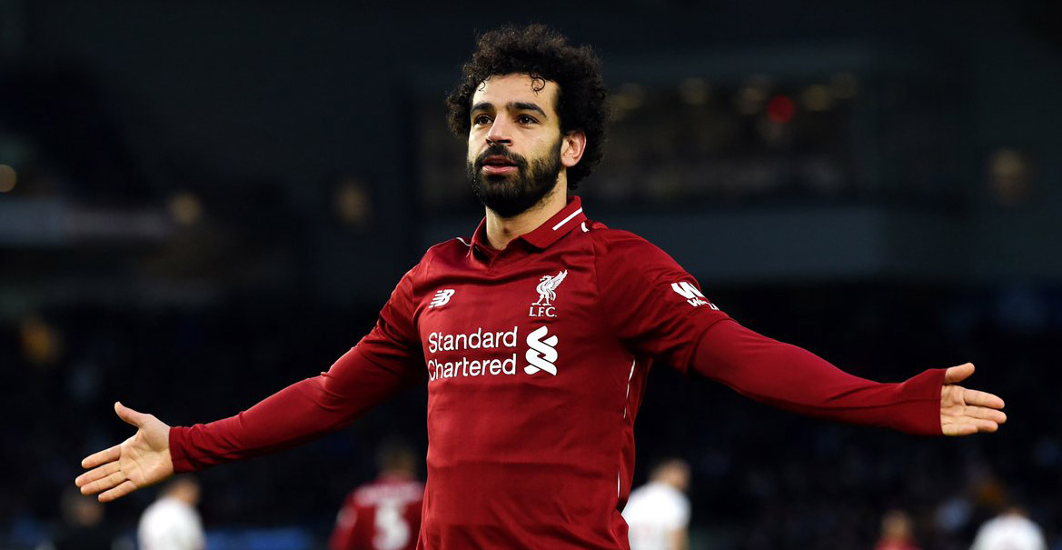 Mo Salah melakukan selebrasi setelah mencetak gol ke gawang Brighton & Hove Albion. (Foto: Twitter/@LFC)