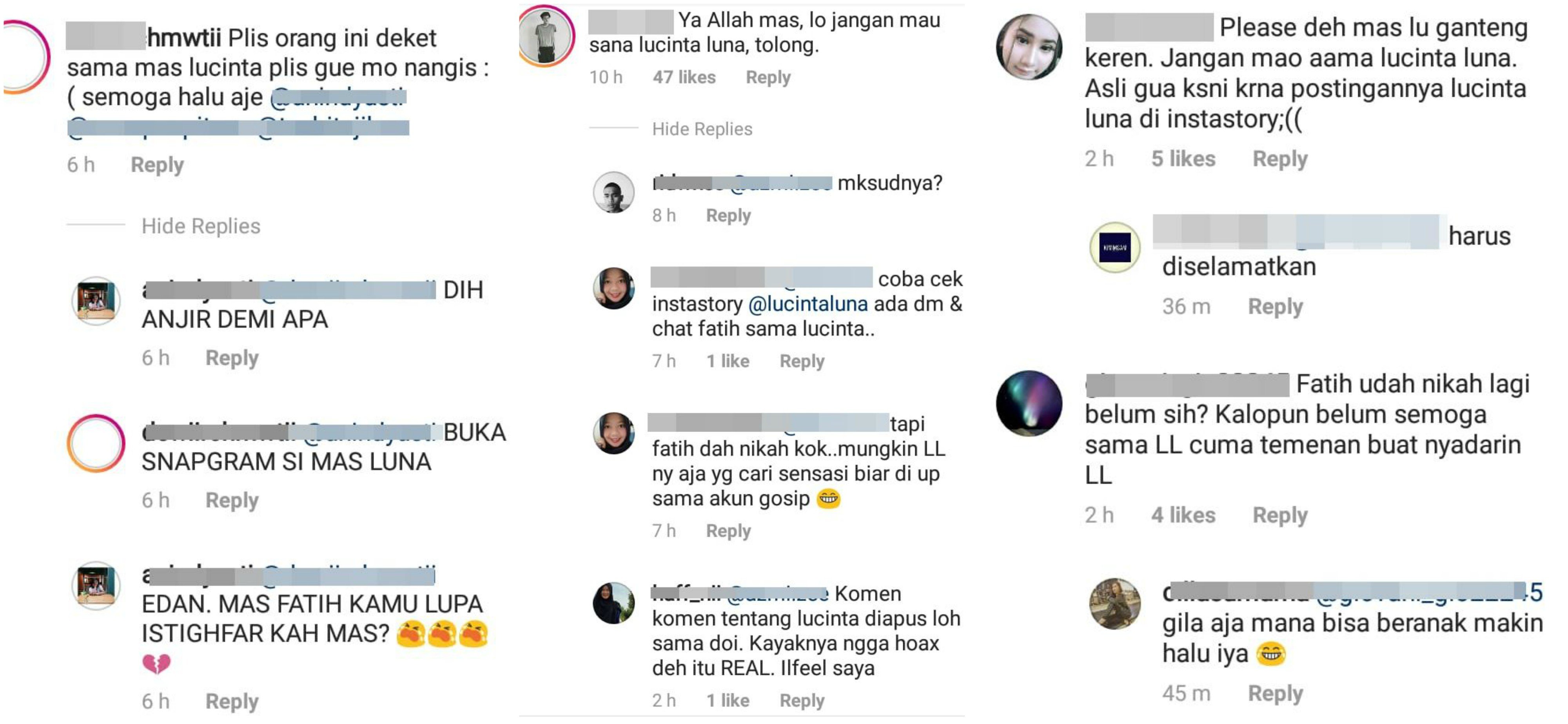 Beberapa justru menulis komentar di akun Instagram Fatih