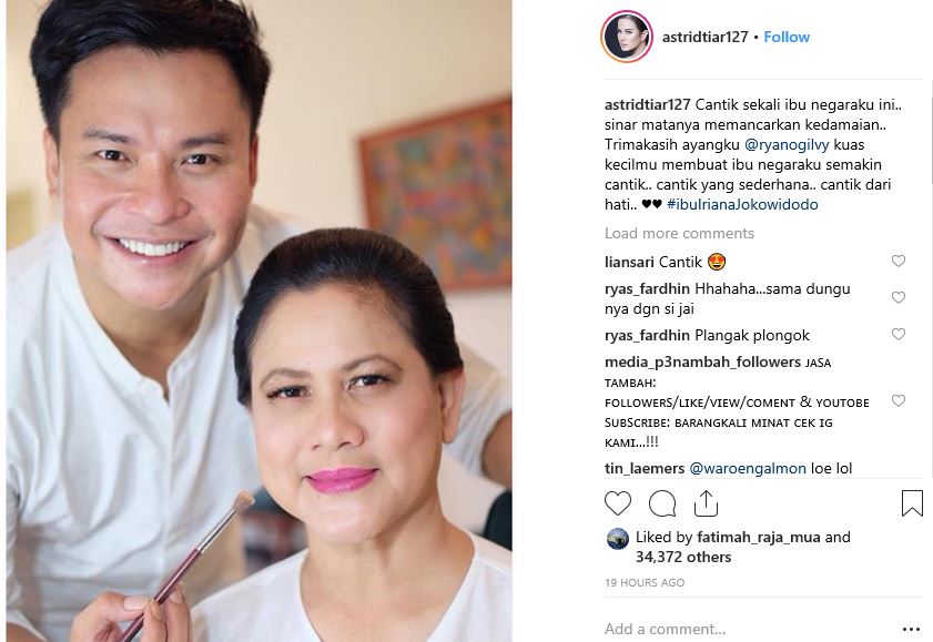 Astrid Tiar puji kecantikan Iriana Jokowi hasil makeup Ryan Ogilvy.