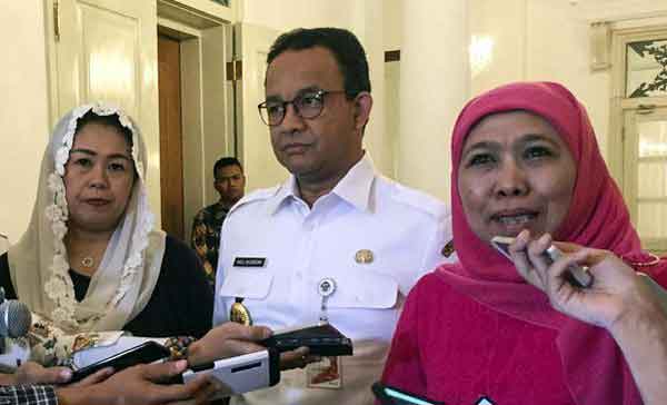 Ketua Umum PP Muslimat NU Khofifah Indar Parawansa dan Yenny Wahid menemui Gubernur DKI Jakarta Anies Baswedan. (Foto; mnu for ngopibareng.id)