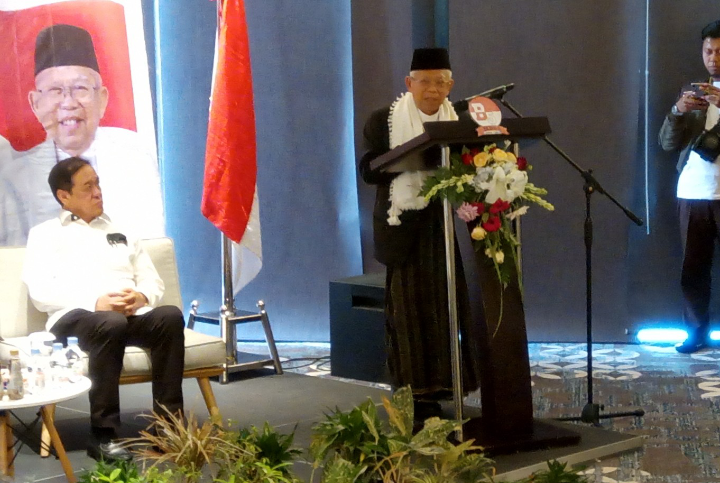 Ma'ruf Amin saat menghadiri Rekerda Bravo 5 Jatim di Hotel Novotel Samator, Surabaya, Kamis, 24 Januari 2019. (Foto: Farid/ngopibareng.id) 