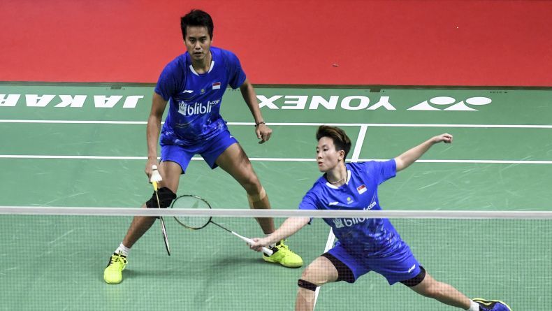 Ganda Campuran Tontowi Ahmad/Liliana Natsir kalah dengan ganda campuran China Zhang Siwei/Huang Yaqiong di Indonesia Masters 2019, Minggu 27 Januari 2019. (Foto: Antara)