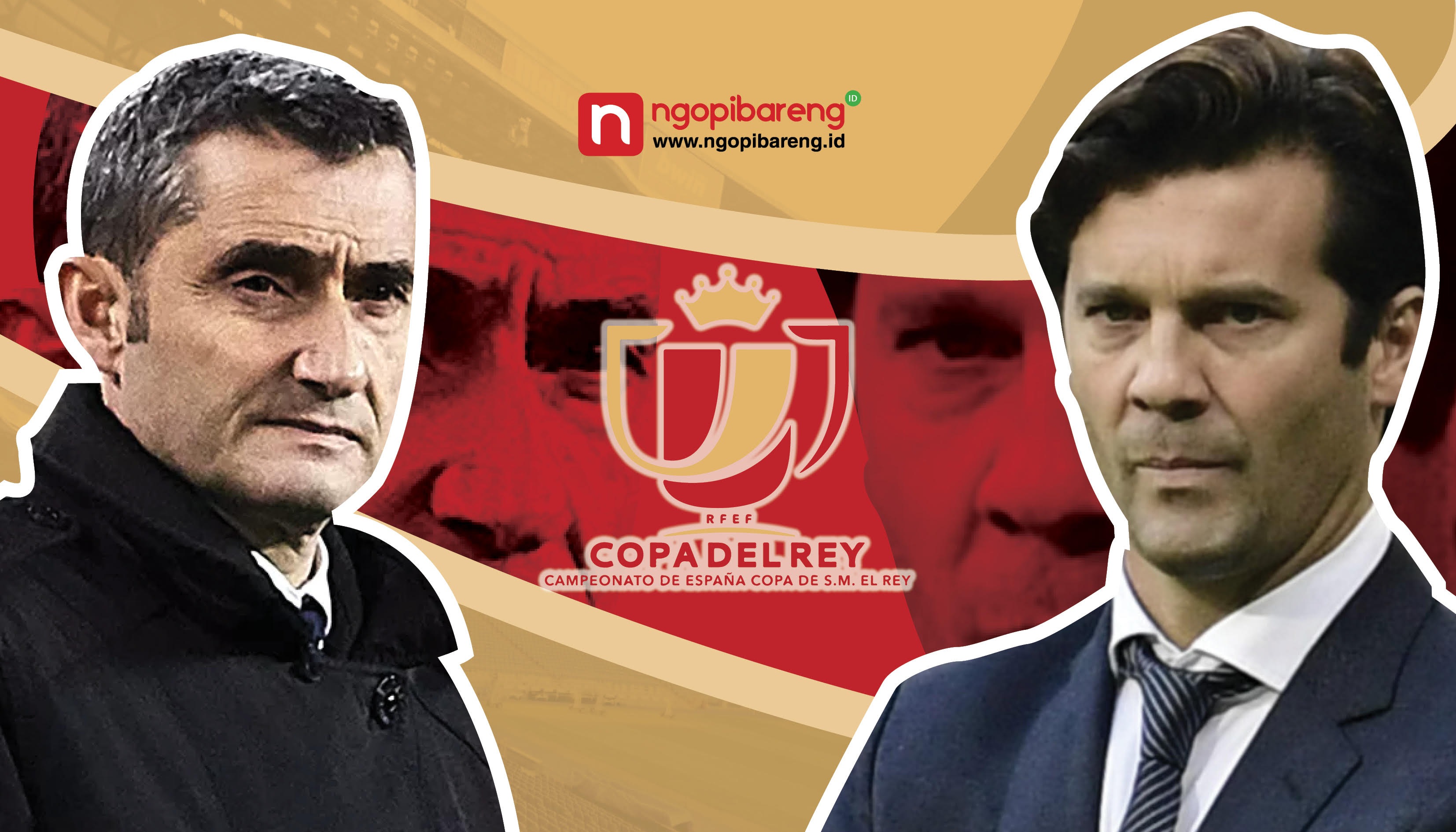 Duel El Clasico akan menjadi pertaruhan reputasi dua pelatih beda masa, Ernesto Valverde vs Santiago Solari. (Desain by: Vidhi/ngopibareng.id) 