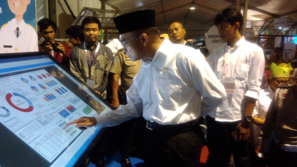 Mendikbud Muhadjir Effendy meninjau salah satu stad pameran Inovasi dan Daya Saing di Pusdiklat Kemendikbud, Jakarta, Senin, 11 Februari 2019. (Foto: Asmanu/ngopibareng.id)