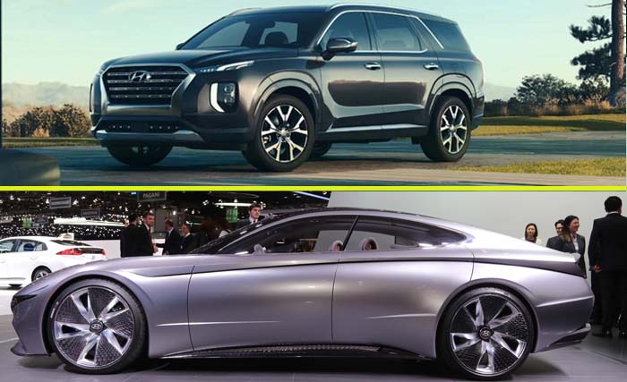 Dua mobil Hyundai, Palisade SUV (atas) dan mobil konsep Hyundai Le Fil Roug, memenangkan penghargaan desain. (Foto:Hyundai)