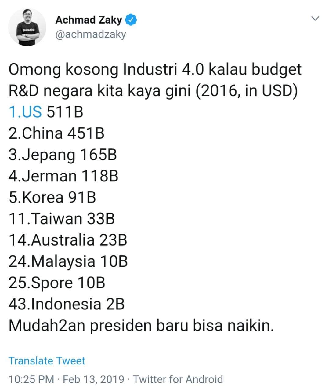 Kata presiden baru melalui akun Twitter @achmadzaky.