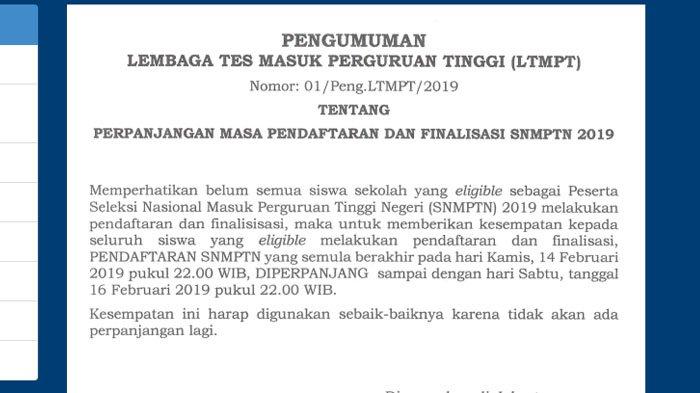 Akhirnya perpanjangan batas akhir pendaftaran SNMPTN 2019 pun dikabulkan.