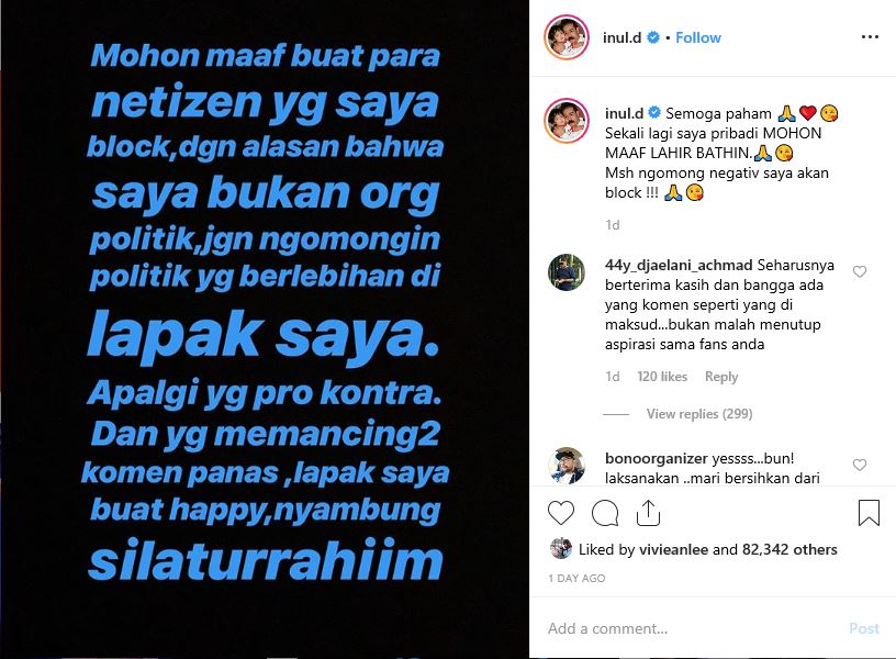 Rasa amarah Inul itu diunggah di Instagram pribadinya, @inul.d.