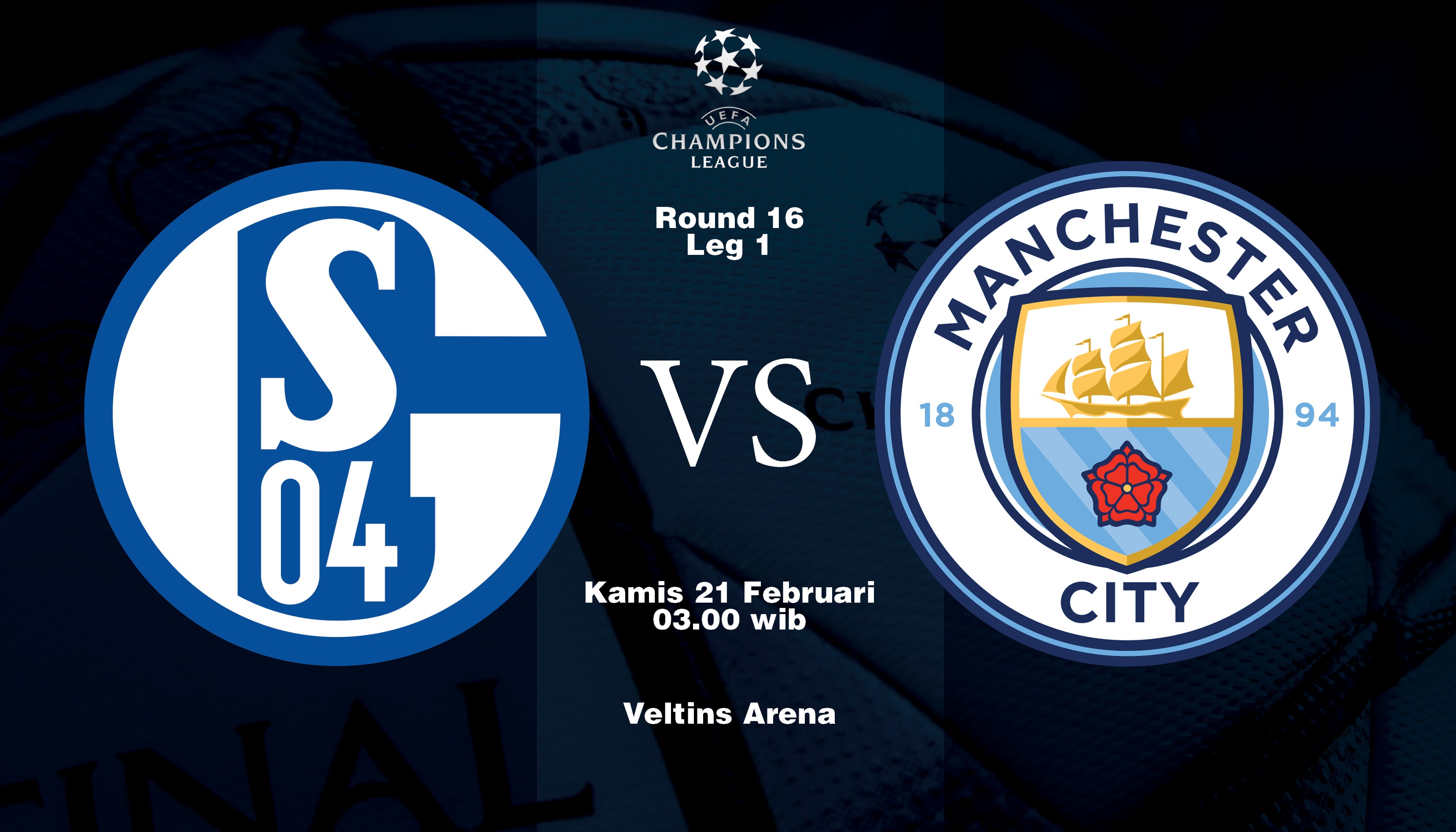 Schalke akan menghadapi Manchester City di leg pertama babak 16 besar Liga Champions. (Design by: Vidhi/ngopibareng.id)