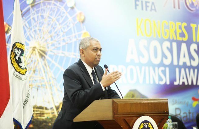 Ahmad Riyadh saat beri sambutan di Kongres Tahunan PSSI tahun 2018 lalu. (Foto: ngopibareng.id)