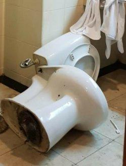 Kloset hotel yang terpaksa harus dibongkar untuk mencari barang bukti. (Foto: Istimewa)
