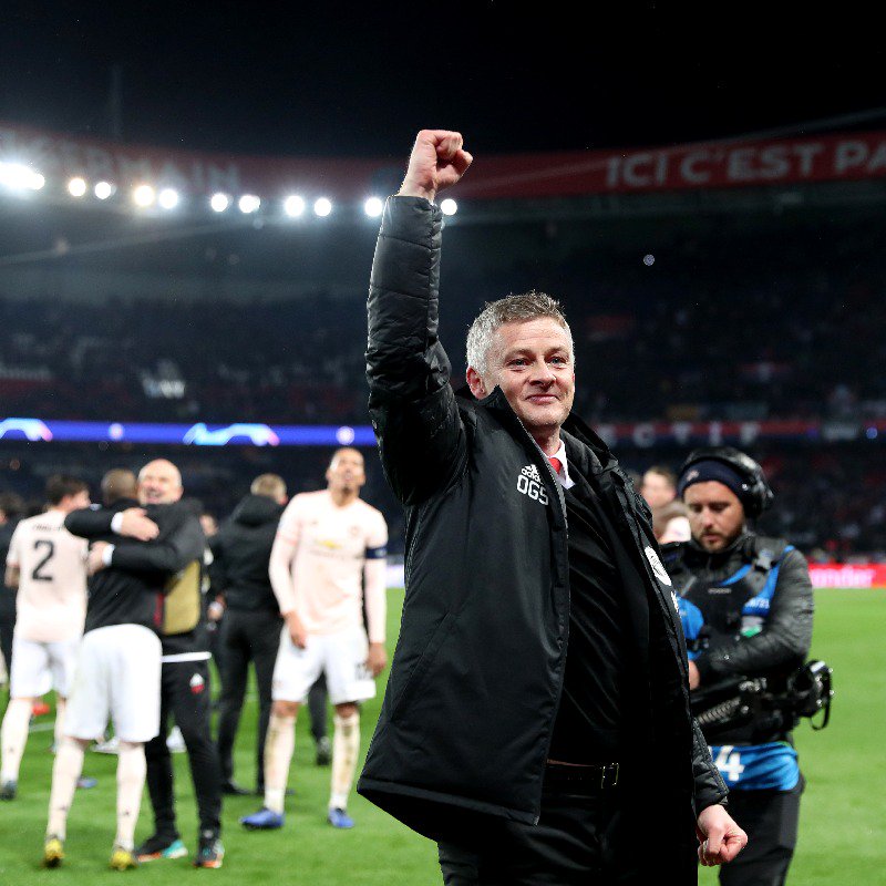 Ole Gunnar Solksjaer memuji tekad besar para pemain MU, khususnya pemain muda Setan Merah yang menunjukkan semangat luar biasa dalam memenangi leg kedua sekaligus mengunci tiket perempat final Liga Champions lewat kemenangan 3-1 atas PSG. (Foto: Twitter/@ManUtd)