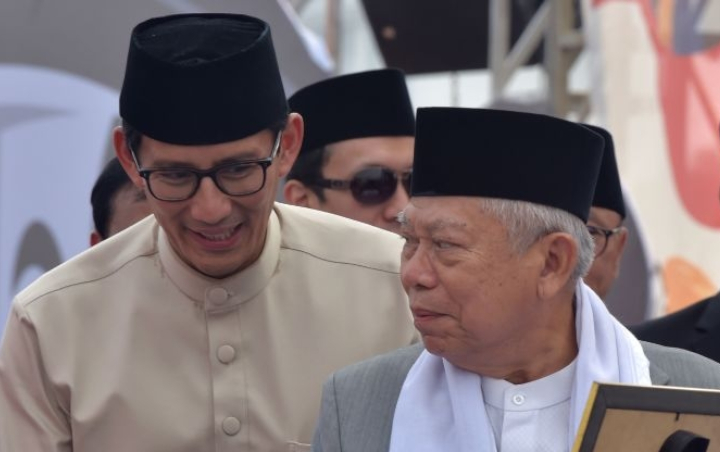 Calon Wakil Presiden (cawapres) Ma'ruf Amin dan Sandiaga Salahudin Uno atau Sandi Uno.