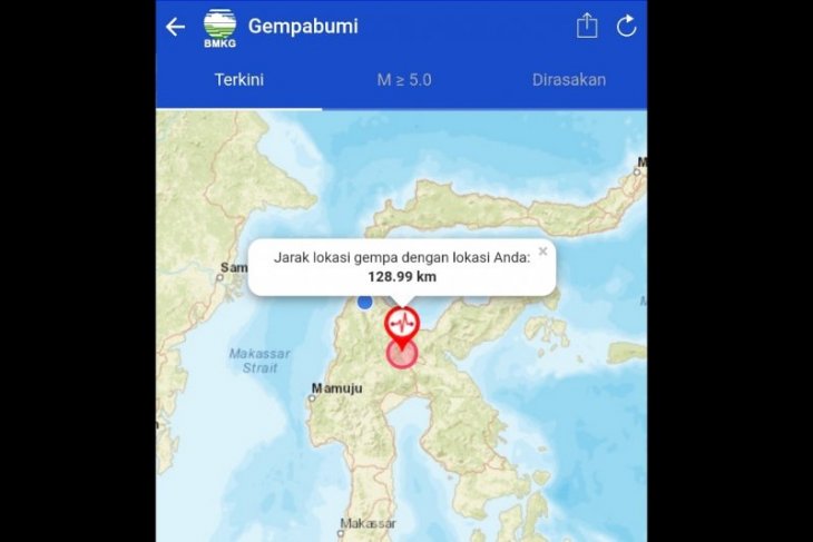 Titik lokasi gempa di Poso. (Foto: Twitter BMKG)