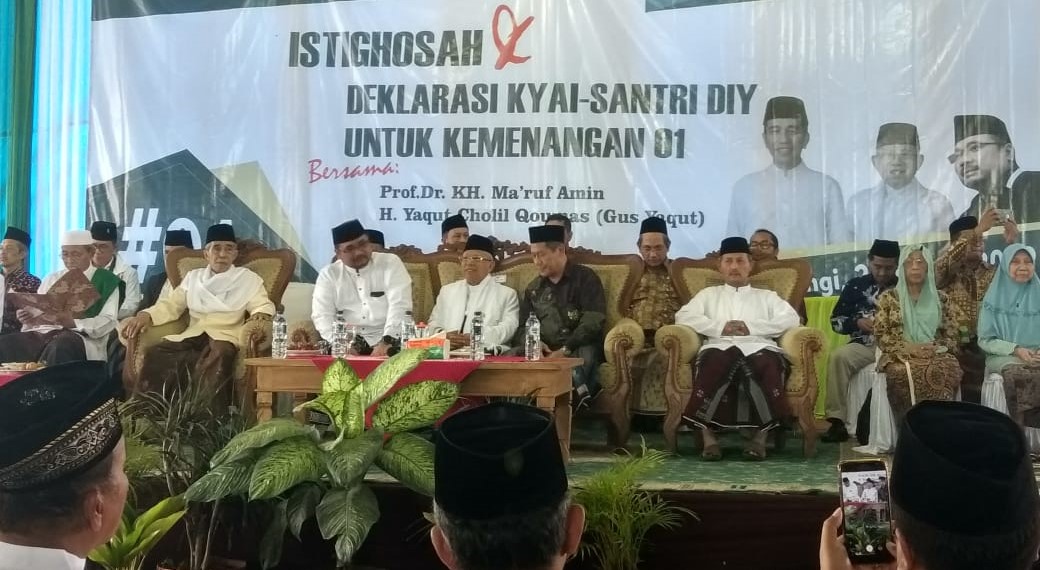 Cawapres nomor urut 01 KH Ma'ruf Amin saat deklarasi Kiai-Santri, Kamis, 28 Maret 2019. (Foto: istimewa)